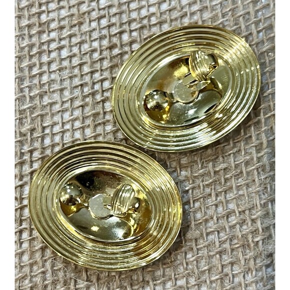 Goldtone Vintage Clip On Earrings Enamel Large Statement Oval Pinup Rockabilly - Picture 5 of 7